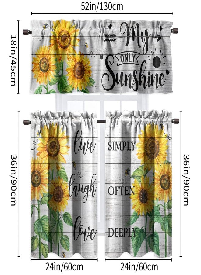VBDFD Sunflower Kitchen Curtains and Valances - 3 Piece Rustic Wood Farmhouse Floral Tier and Valance Curtain Set for Sunflower Home Decor - Image 3